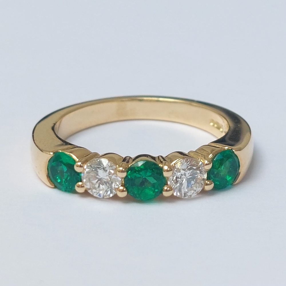 0.67ct Emerald and Diamond Five Stone Band Ring
