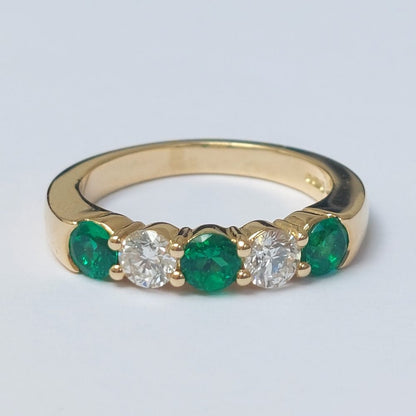 0.67ct Emerald and Diamond Five Stone Band Ring