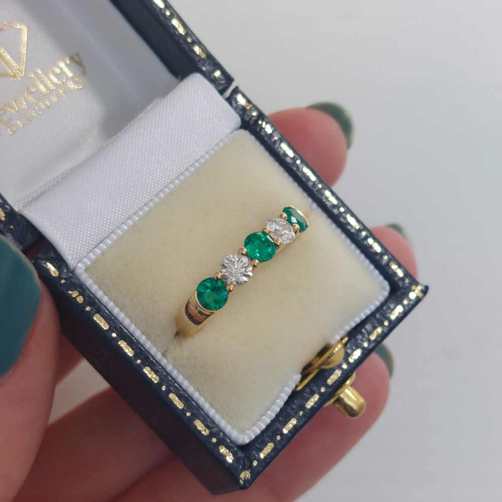 0.67ct Emerald and Diamond Five Stone Band Ring