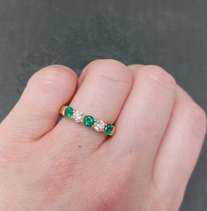 0.67ct Emerald and Diamond Five Stone Band Ring