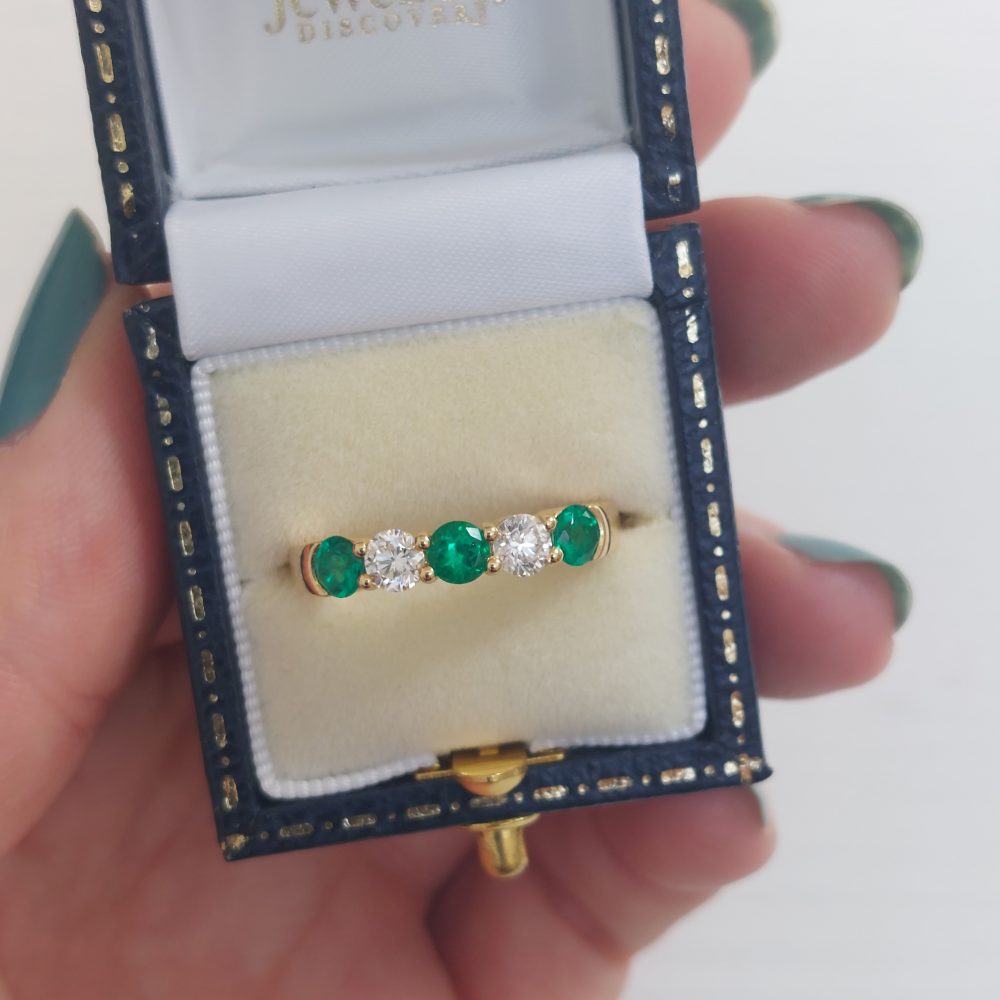 0.67ct Emerald and Diamond Five Stone Band Ring