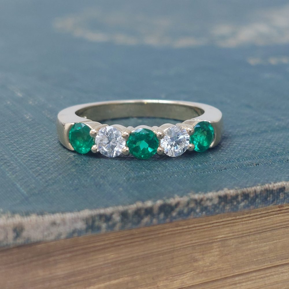 0.67ct Emerald and Diamond Five Stone Band Ring