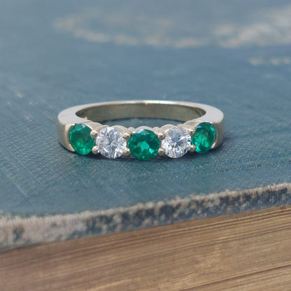 0.67ct Emerald and Diamond Five Stone Band Ring