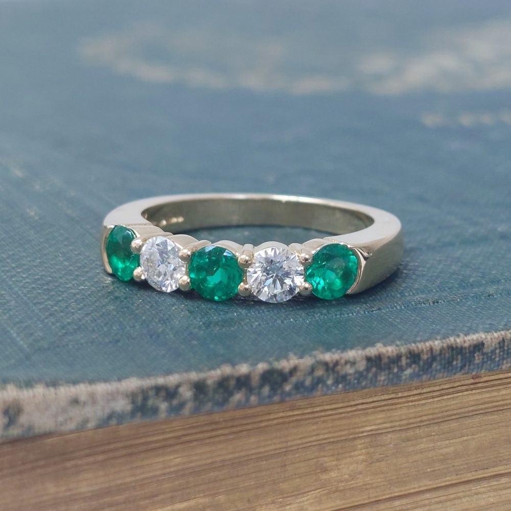 0.67ct Emerald and Diamond Five Stone Band Ring