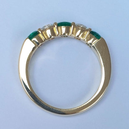 0.67ct Emerald and Diamond Five Stone Band Ring