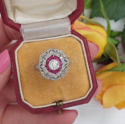 0.70ct Old European Cut Diamond and Ruby Ring