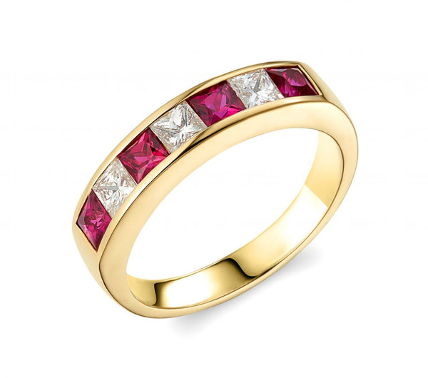 0.75ct Ruby and Diamond Half Eternity Ring