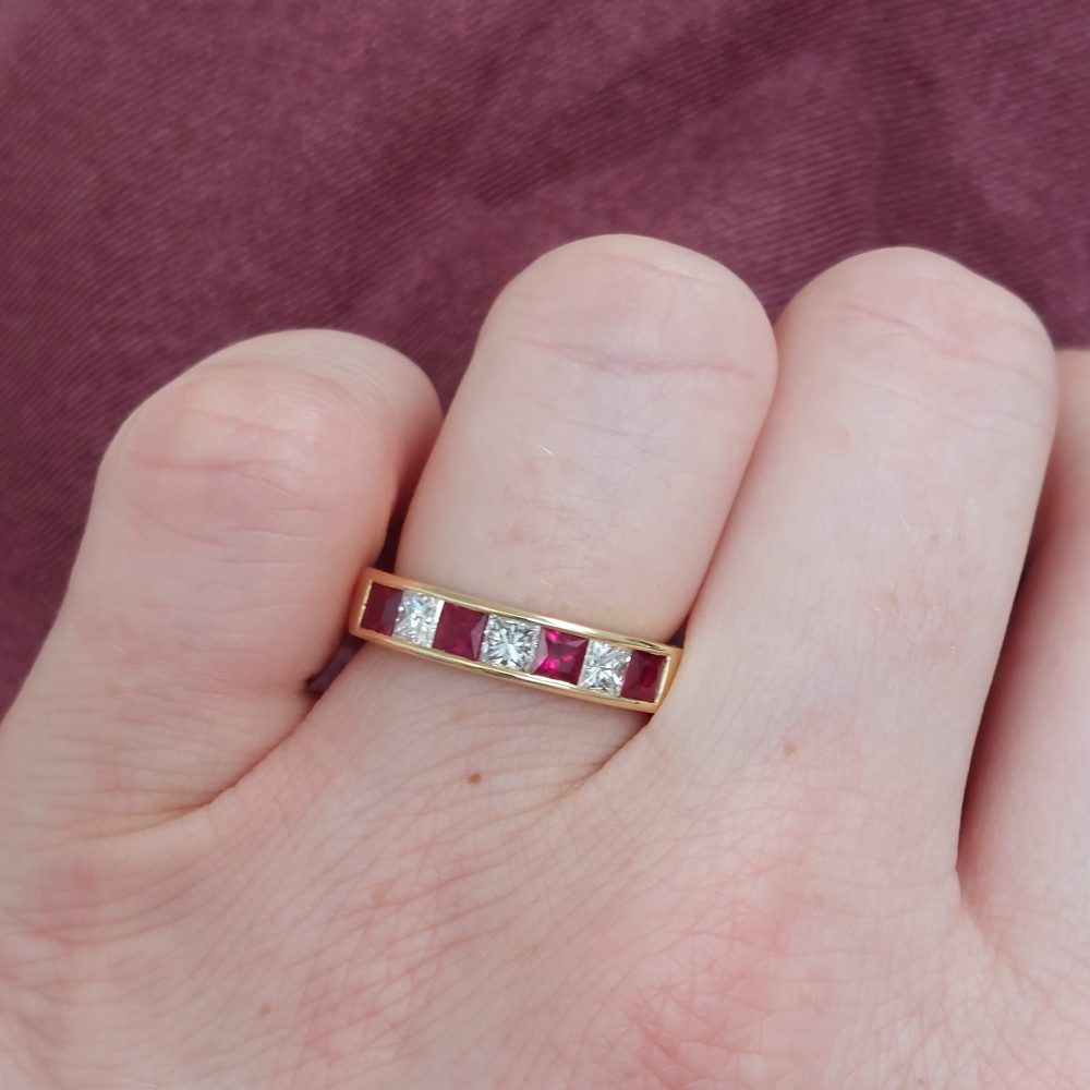 Seven Stone Ruby and Diamond Half Eternity Ring