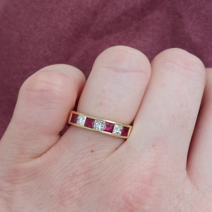 Seven Stone Ruby and Diamond Half Eternity Ring