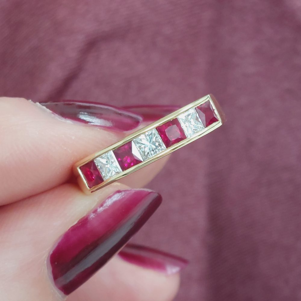 Seven Stone Ruby and Diamond Half Eternity Ring