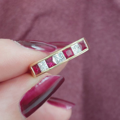Seven Stone Ruby and Diamond Half Eternity Ring