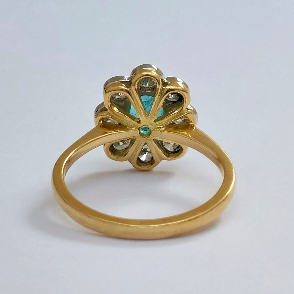 0.80ct Emerald and Diamond Floral Cluster Ring