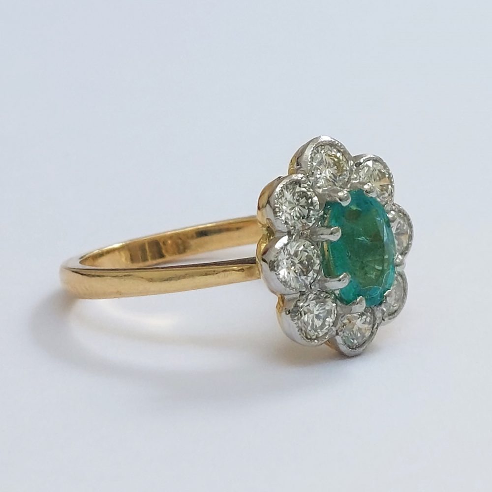 0.80ct Emerald and Diamond Floral Cluster Ring