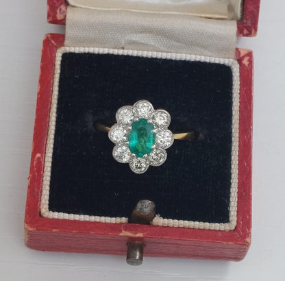 0.80ct Emerald and Diamond Floral Cluster Ring