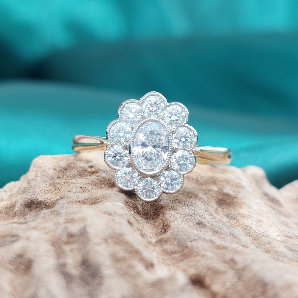 0.87ct Oval Diamond Cluster Ring