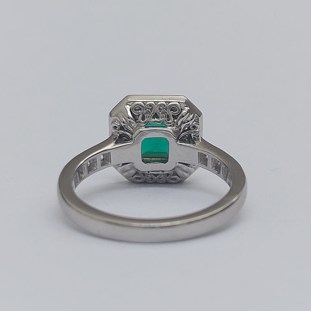 0.90ct Octagon Emerald and Diamond Cluster Ring