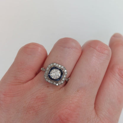 0.90ct Old European Cut Diamond and Sapphire Target Ring
