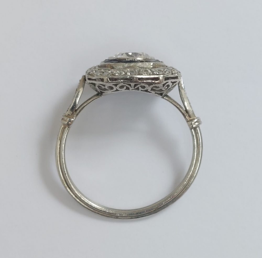 0.90ct Old European Cut Diamond and Sapphire Target Ring