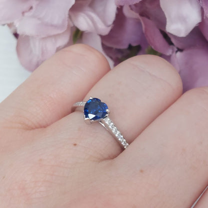 0.90ct Sapphire Heart and Diamond Ring