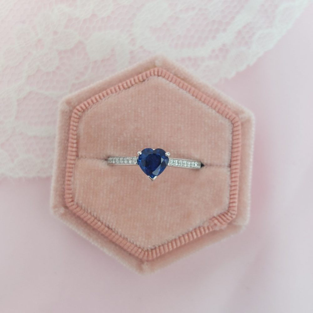 0.90ct Sapphire Heart and Diamond Ring
