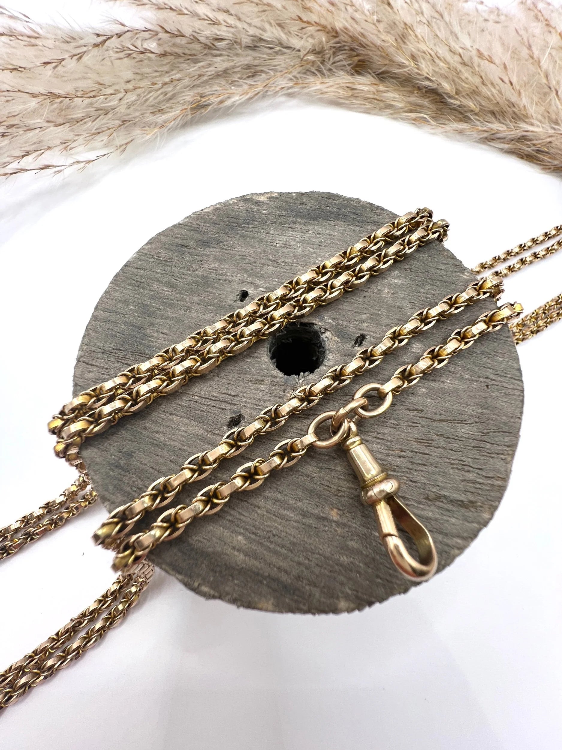 Victorian Antique 9ct Gold Fancy Rolo Link Long Guard Chain