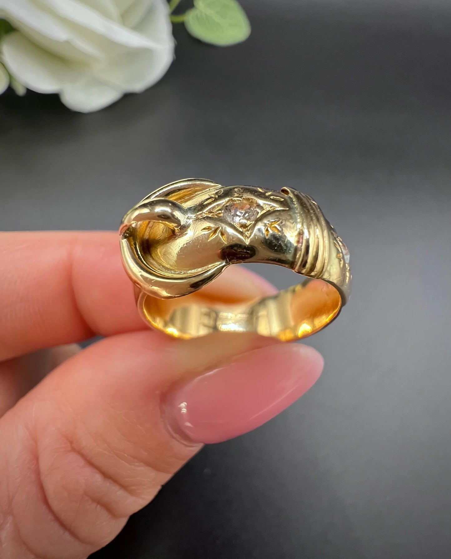 Antique 18 ct Yellow Gold, Edwardian Star Set Diamond Buckle/Belt Ring