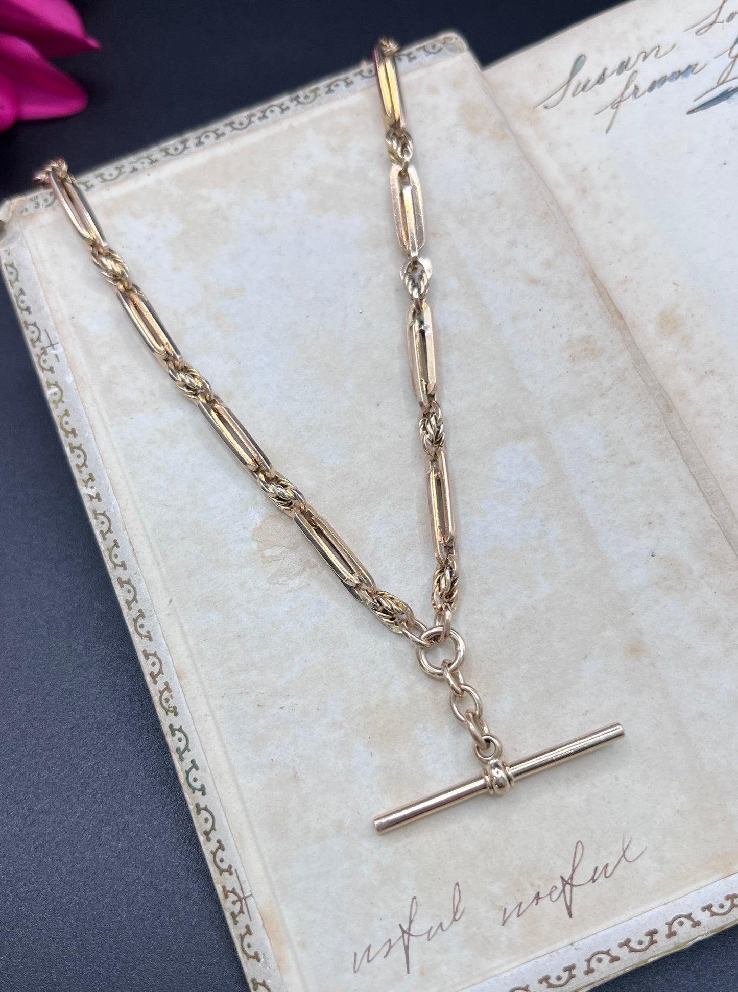 Antique 9ct Yellow Gold, Albert Chain Necklace: Edwardian Fancy Paperclip Link