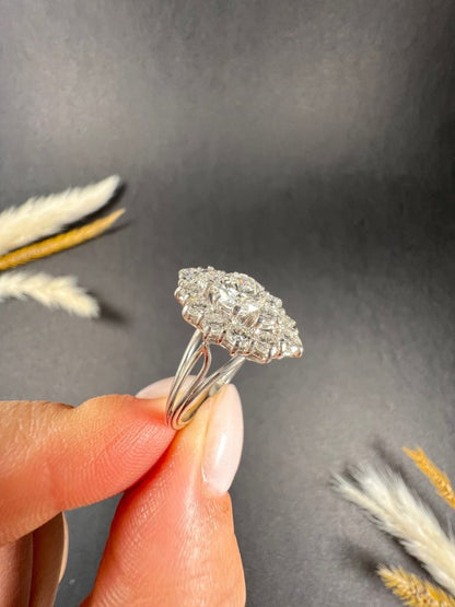 Vintage French 2ct Diamond Marquise Navette Cluster Ring