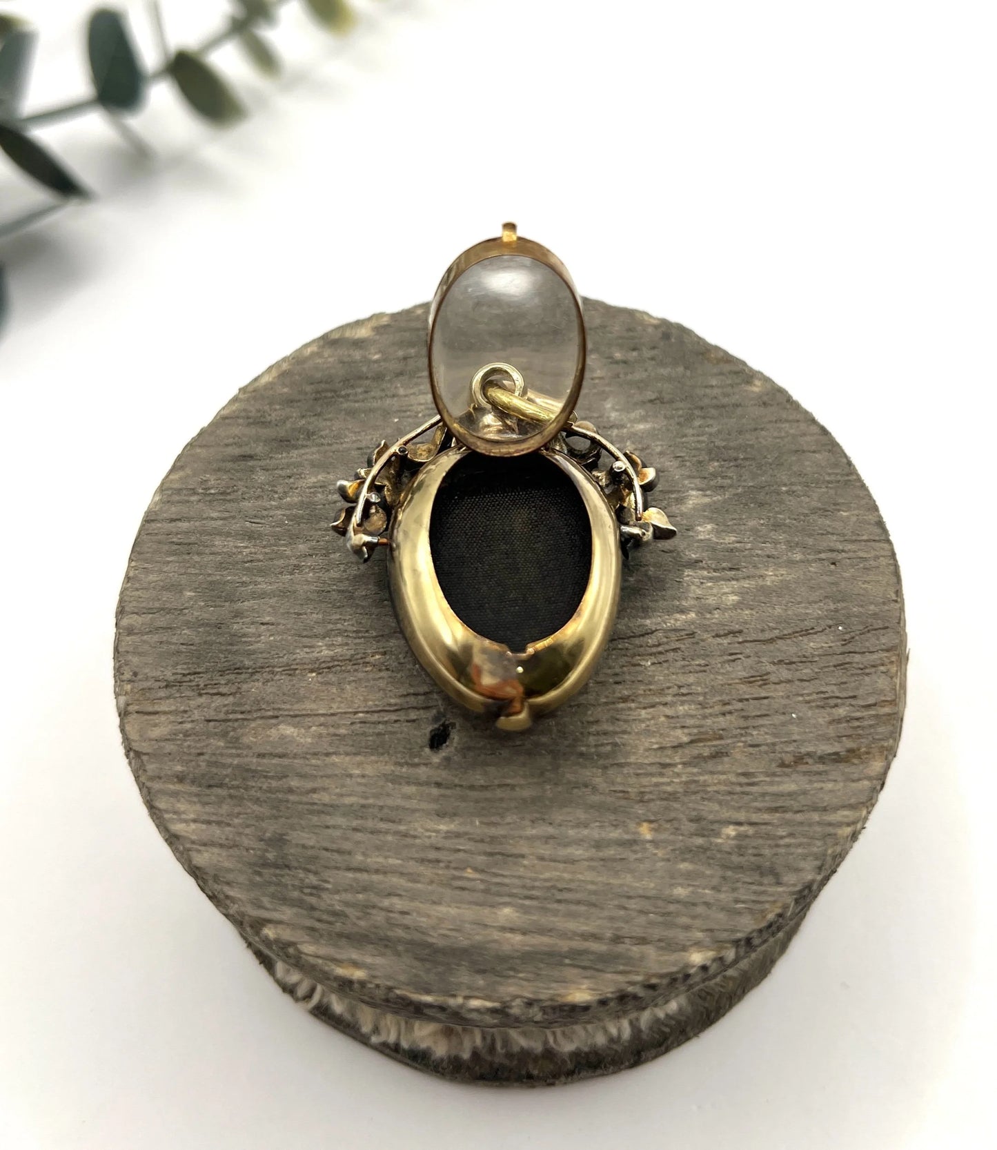 Early Victorian Antique Cabochon Garnet and Diamond Locket Pendant in Original Henry Tessier Box