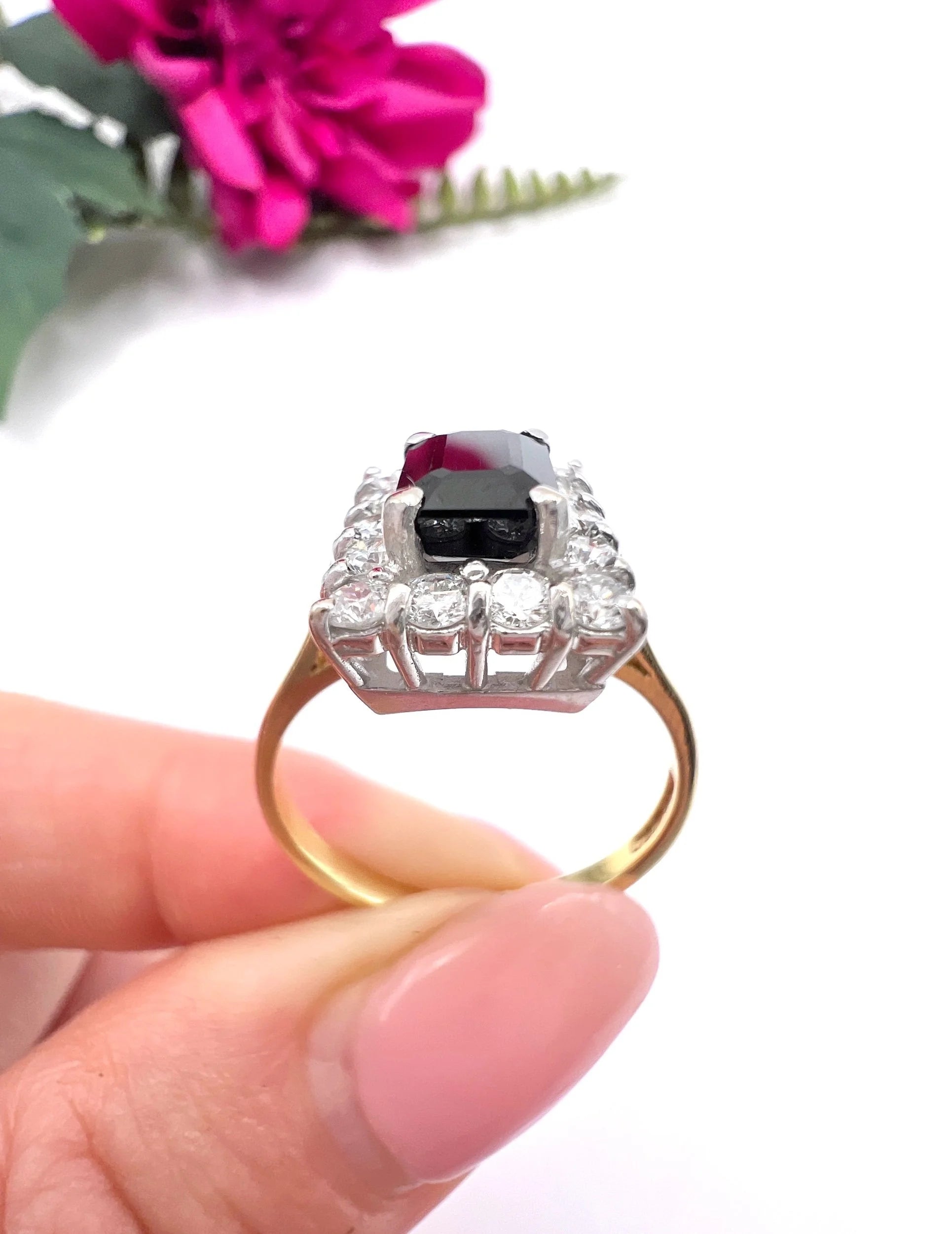 Vintage 18 Carat Gold Sapphire and Diamond Rectangular Cluster Ring, Birmingham 1989
