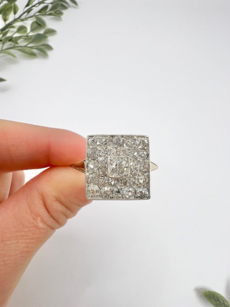 Edwardian Antique 2ct Old Cut Diamond Square Cluster Ring