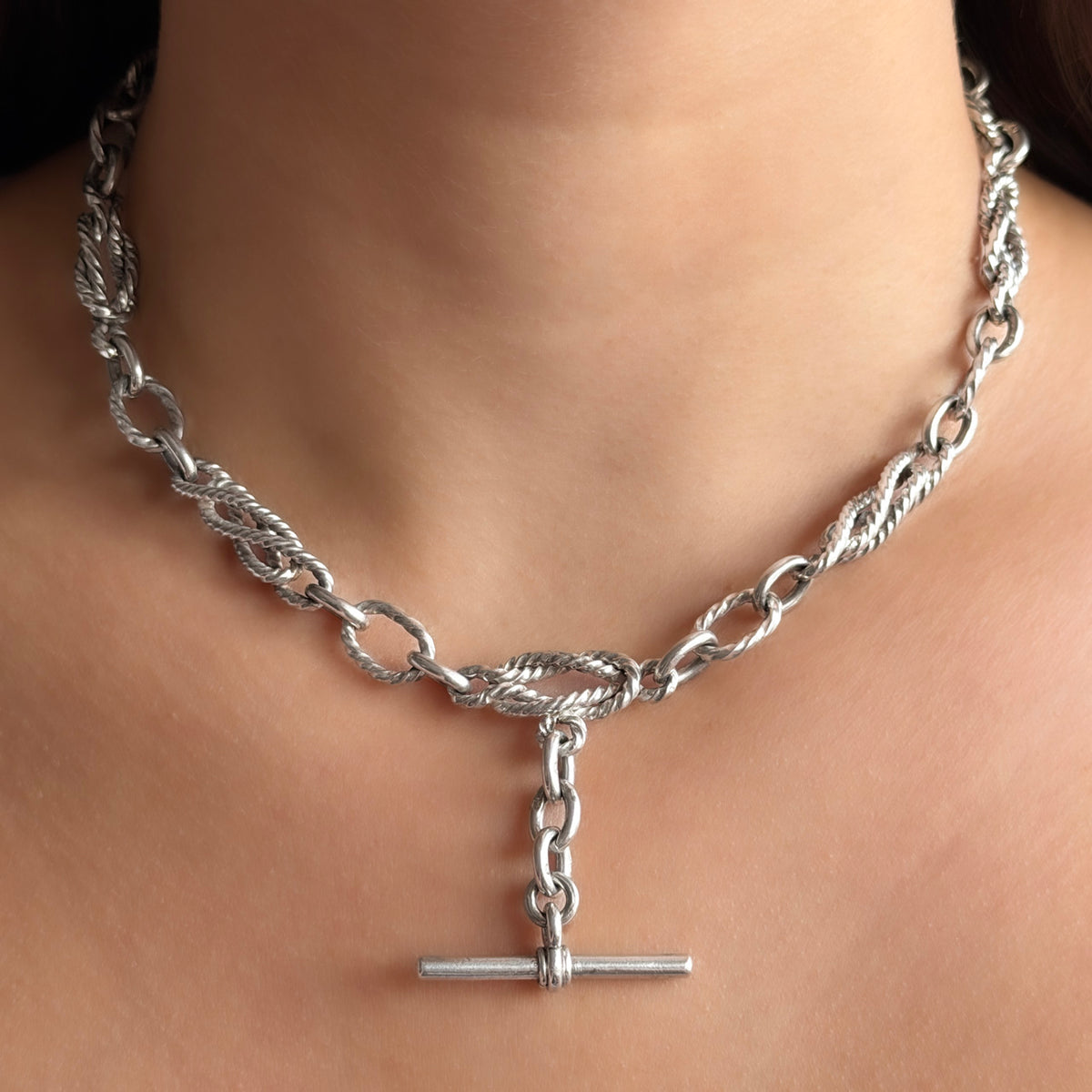 Victorian 1897 Knot & Reef Link Silver Albert Chain