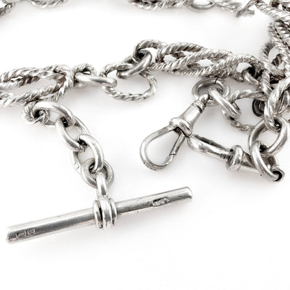 Victorian 1897 Knot & Reef Link Silver Albert Chain