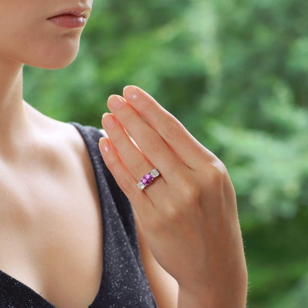 Pink Sapphire and Diamond Three Stone Ring