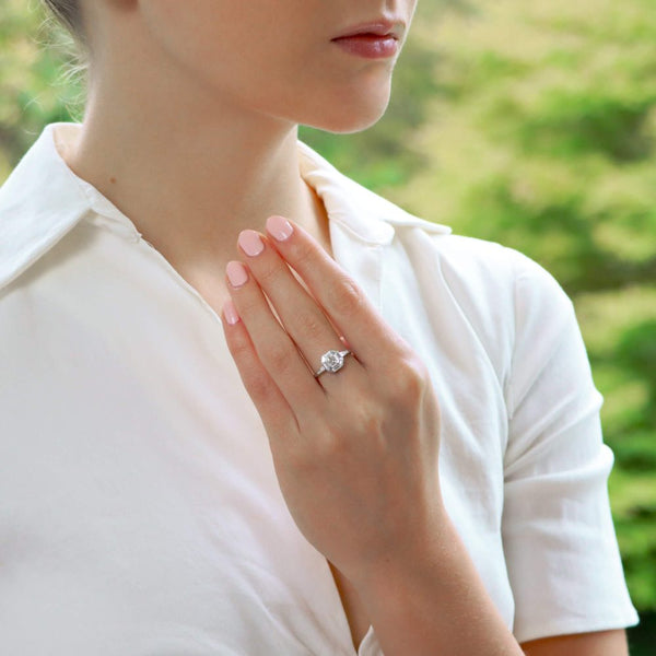 Art Deco Style Asscher Cut Diamond Platinum Cluster Ring