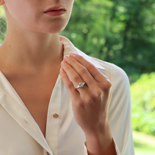 Vintage Certified 1.47ct Diamond Ring with Tapered Baguette Shoulders