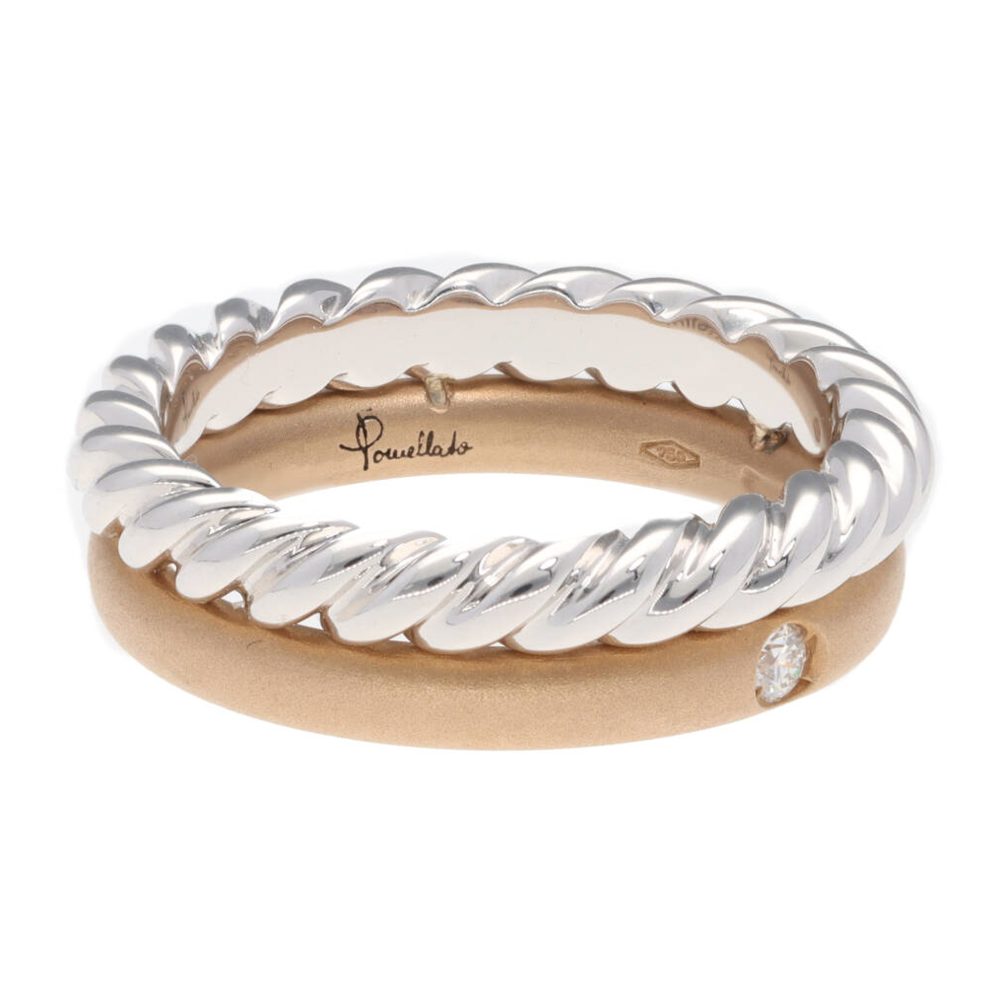 Vintage Pomellato Diamond Set Bi Colour Gold Double Band Ring