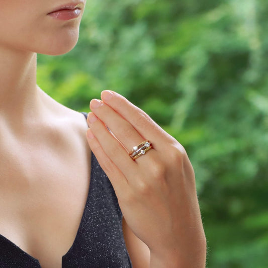 Contemporary Diamond Triple Ring in Gold