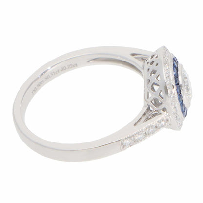Art Deco Style Sapphire and diamond target cluster ring side