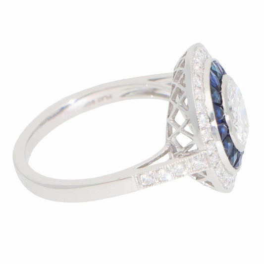 Contemporary 1.39 Carat Diamond And Sapphire Double Target Ring In Platinum