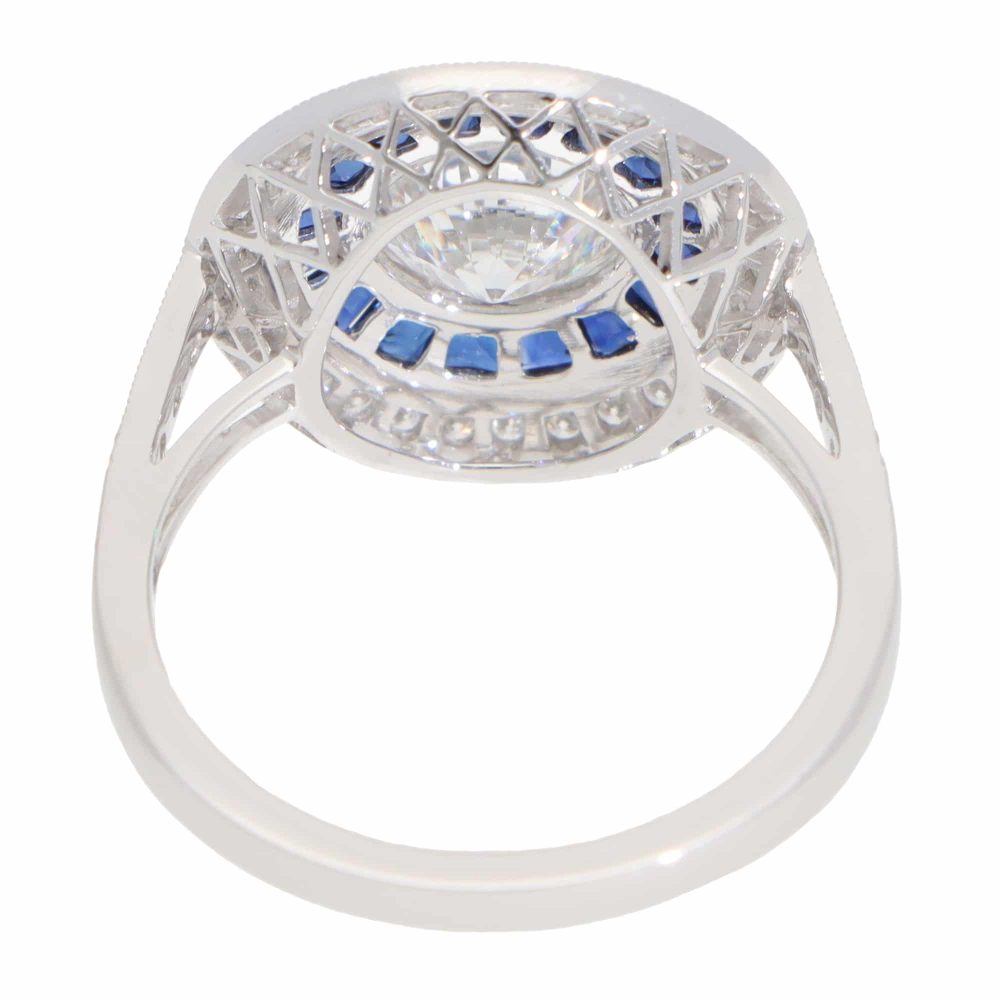 Contemporary 1.39 Carat Diamond And Sapphire Double Target Ring In Platinum