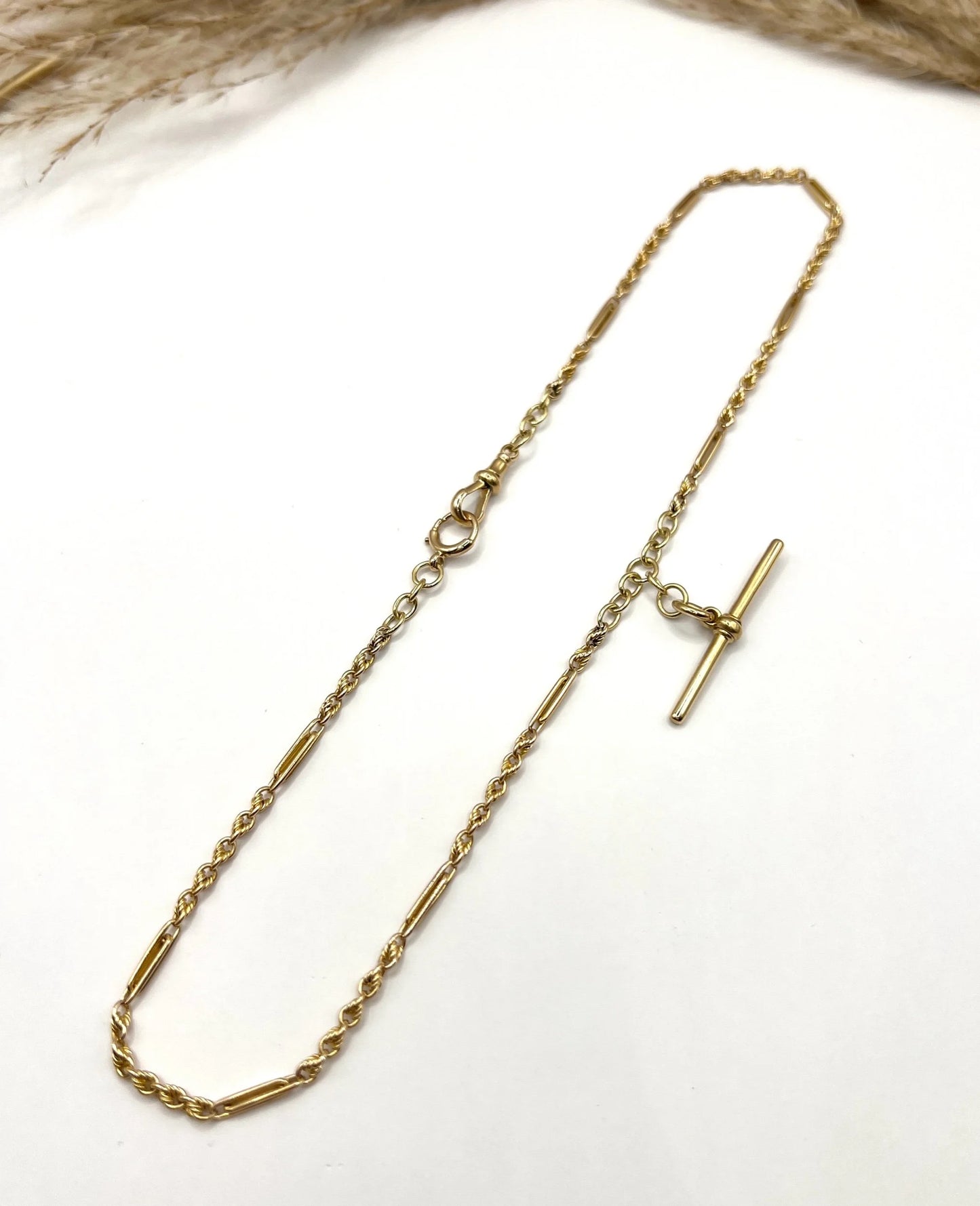 Antique 18 Carat Yellow Gold Albert Chain Fancy Paperclip Knot Link Necklace