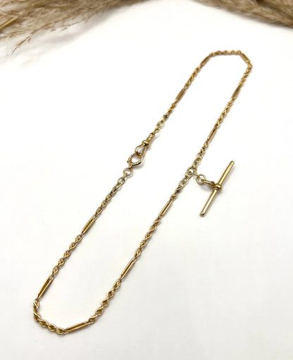 Antique 18 Carat Yellow Gold Albert Chain Fancy Paperclip Knot Link Necklace