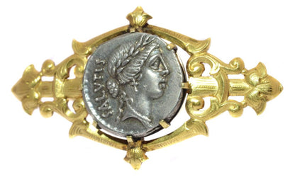 Antique Victorian Silver Roman Coin Brooch