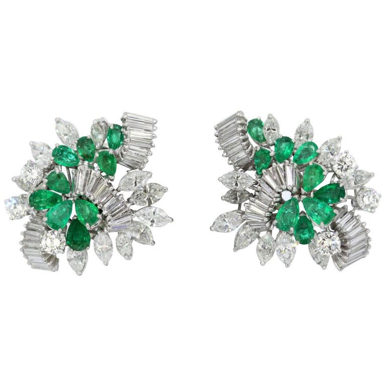 George Hakim Emerald and Diamond Clip On Earrings