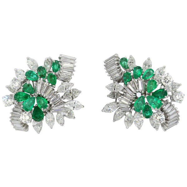 George Hakim Emerald and Diamond Clip On Earrings