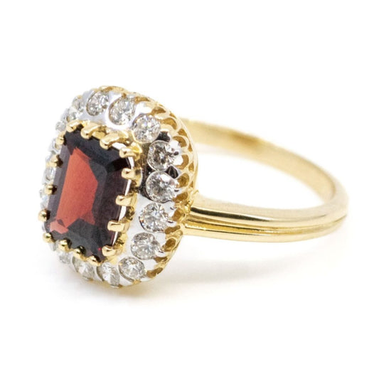 Garnet and Diamond Cluster Ring