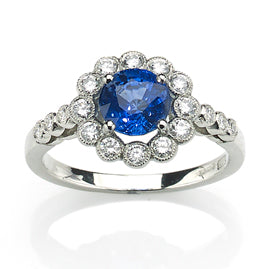 Sapphire & Diamond Cluster Engagement Ring, Platinum