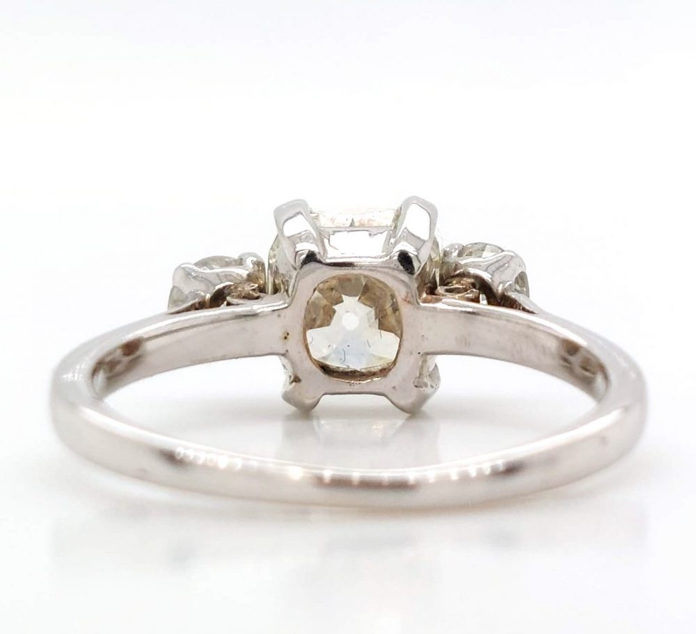 Vintage Cushion Cut Diamond Three Stone Engagement Ring