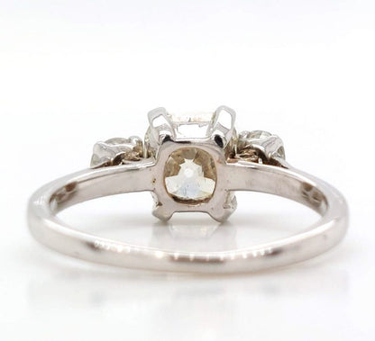 Vintage Cushion Cut Diamond Three Stone Engagement Ring